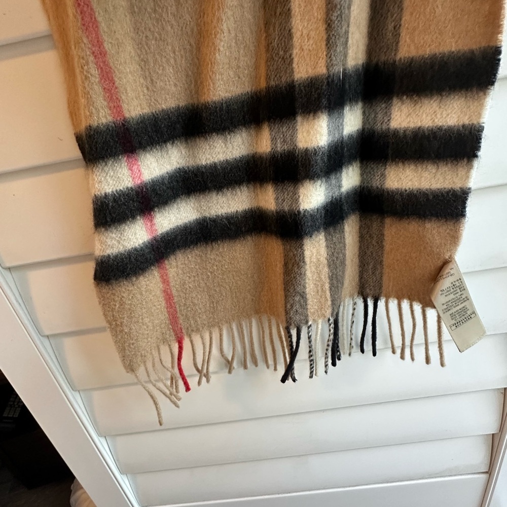 Burberry Classic Check Scarf in Tan, Black, and Red - Picture 3 of 6